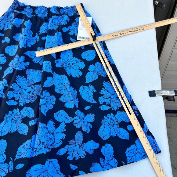 Lululemon Stretch Woven Ruffle Waist Midi Skirt Blue Floral Relaxed Fit Size L - Picture 5 of 10